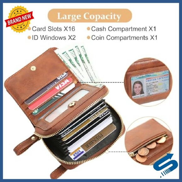 CTM Leather Zipper RFID Coin Pouch Wallet with ID Window  Small Leather RFID Wallet with Zipper, ID Window, Coin Pocket